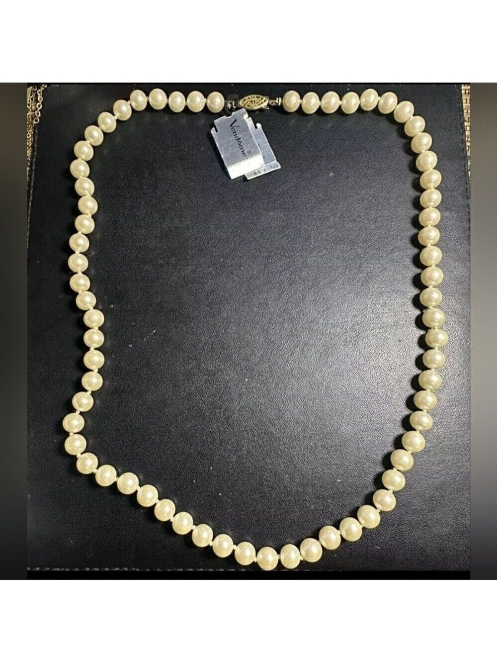 Vendome Gold Tone Knotted Faux Pearl Necklace NOS VTG